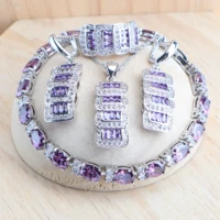 women 925 sterling silver bridal jewelry sets purple zirconia wedding jewelry bracelet set rings earrings pendants necklace