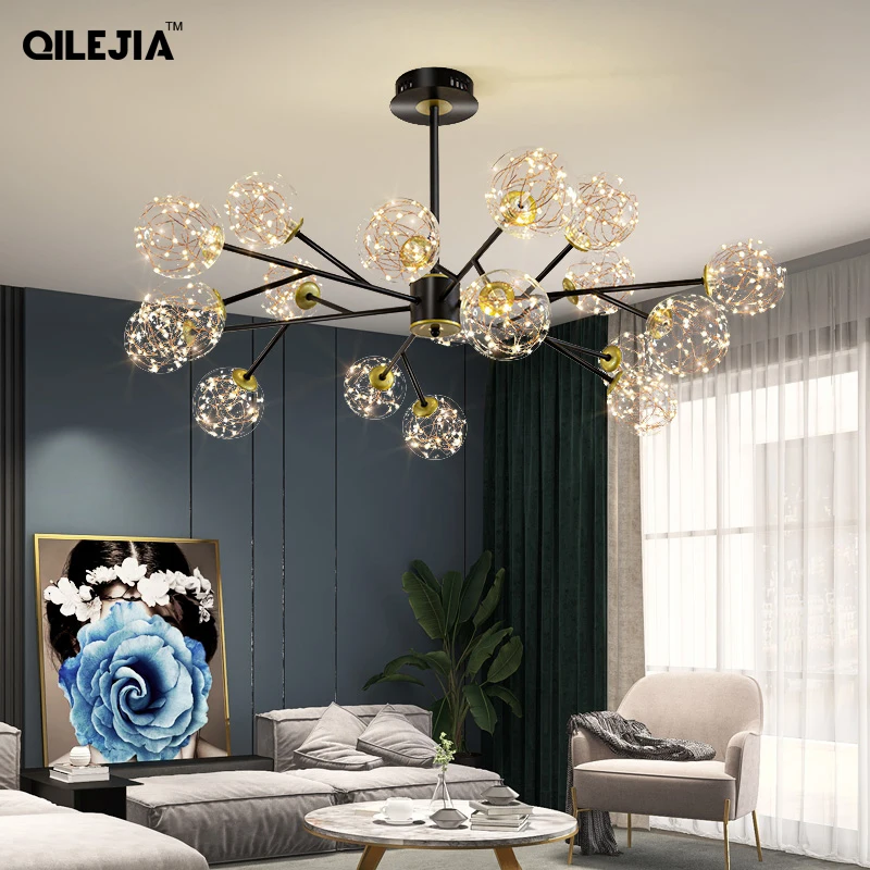 

Креативная люстра в скандинавском стиле золотого и черного цветов, Светильники для гостиной, спальни, комнатное освещение, светодиодные лю...