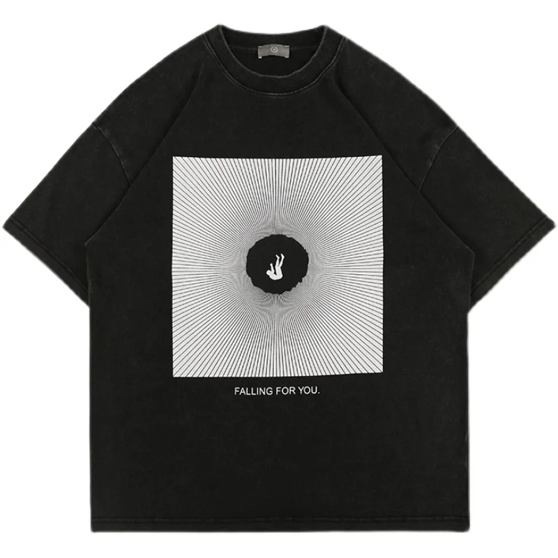 

2021 Rhude T-shirt Men Women High Quality Vintage RHUDE FALLING FOR YOU Tee Oversize Tops Thick fabric Short Sleeve