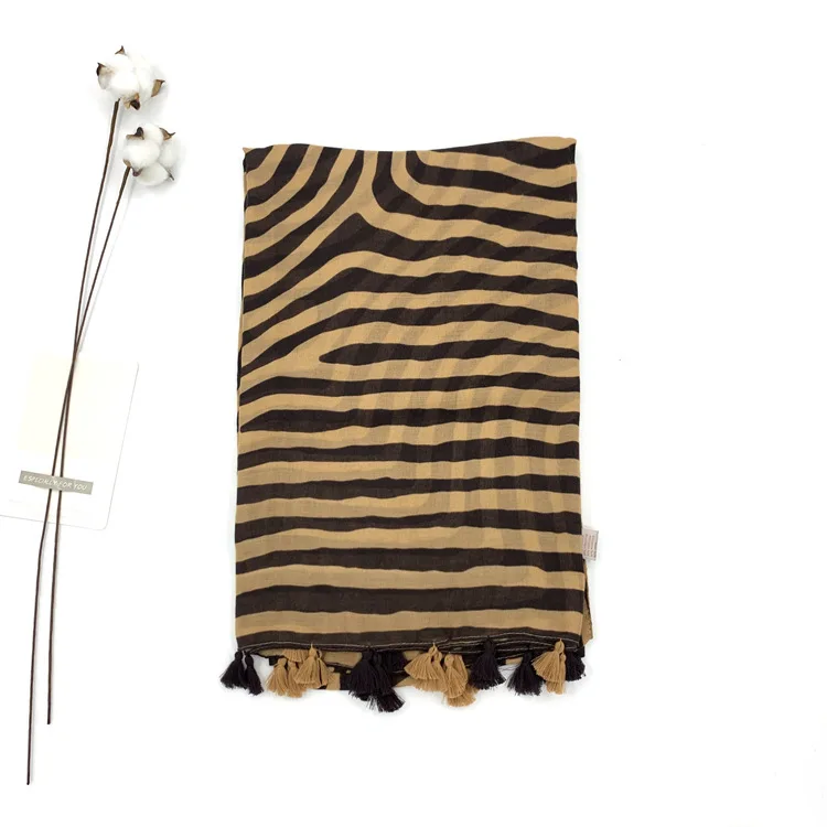 

2021 New Striped Scarf Super Soft Tassel Cotton Linen Silk Scarf Fashionable Shawl Egyptian Coil Scarf Wja5