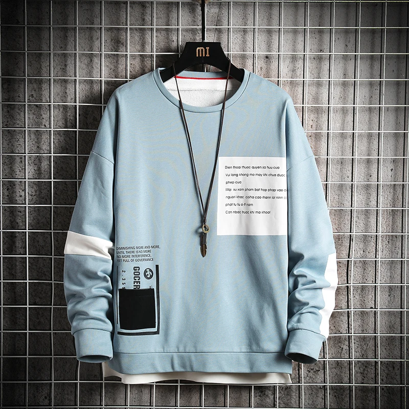 

Single Road Crewneck Sweatshirt Men 2021 Patchwork Casual Oversized Japanese Streetwear Hip Hop Black Hoodie Men Sweatshirts