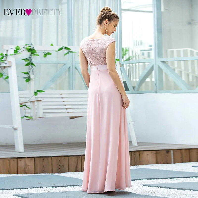 Элегантное шифоновое платье подружки невесты розовое Ever Pretty EP00684PK новый дизайн