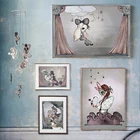 Настенная картина в скандинавском стиле с изображением кролика и лебедя, Мультяшные Плакаты для детской комнаты, Картина на холсте в скандинавском стиле для девочек и мальчиков, декор для детской комнаты