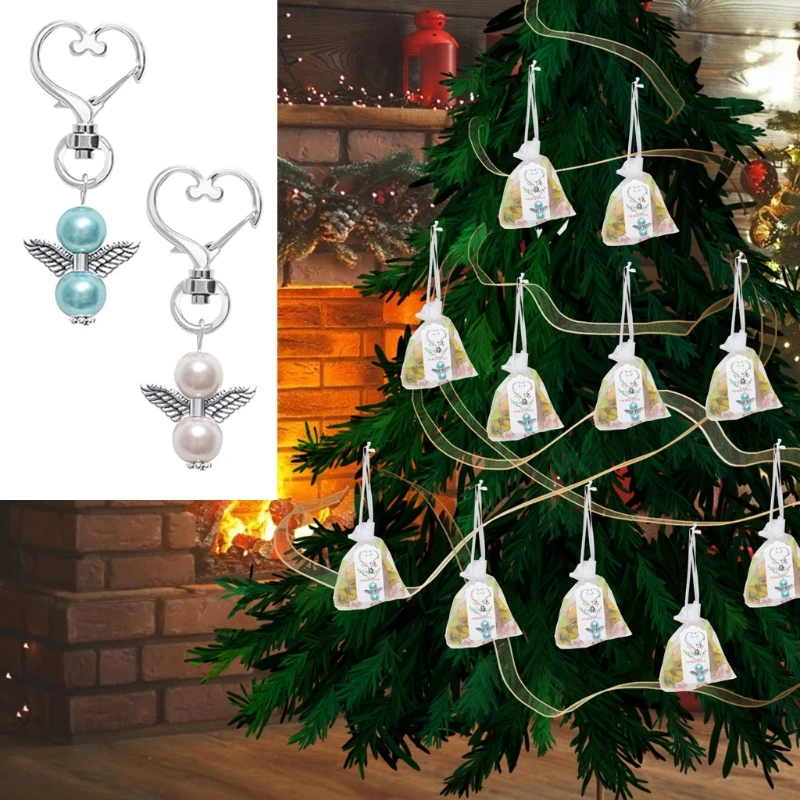 

10Pcs Angel Favor Keychains Plus Organza Bags Plus Thank You Kraft Tags Guest Return Favors for Baby Shower Bridal Show