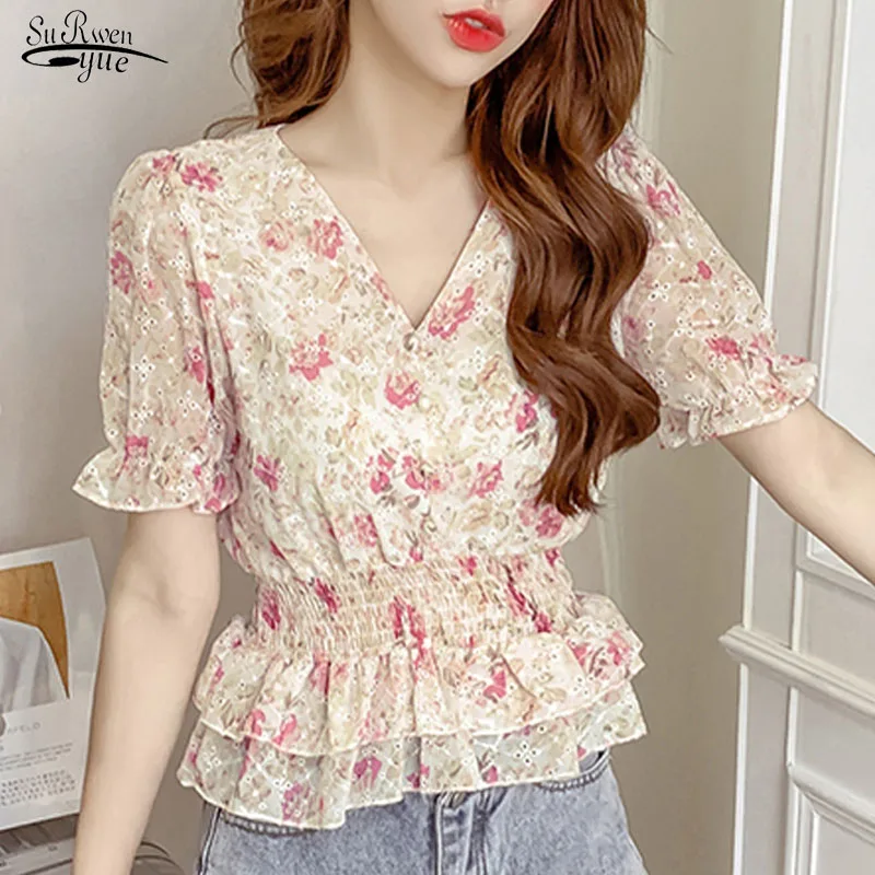 

Блузка женская шифоновая с цветочным принтом, 2022