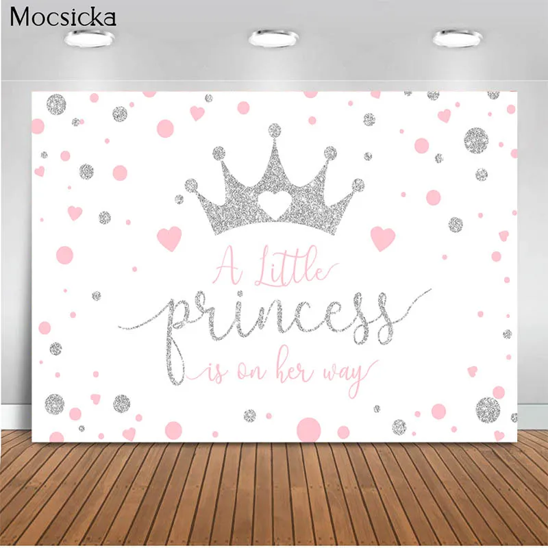 

Mocsicka Birthday Party Background Love Heart Crown Decoration Style Baby Shower Photo Background Photography Banner