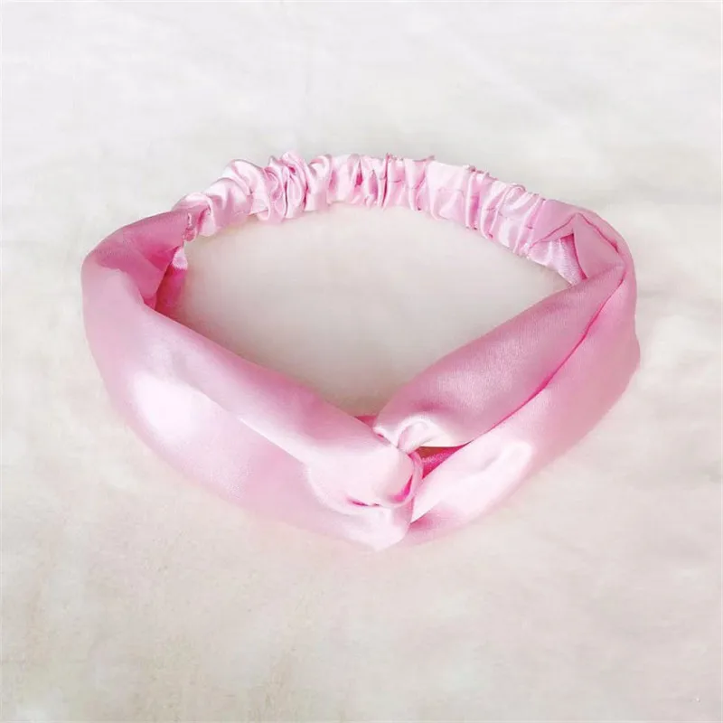 Модная женская однотонная повязка для волос из искусственного шелка простая