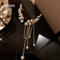 fyuan korean style simulated pearl asymmetry drop earrings for women long tassel earrings weddings party jewelry