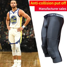 Men's Basketball Padded Tights Pants with Knee Pads for Men 3/4  Compression Tights Leggings Girdle Training