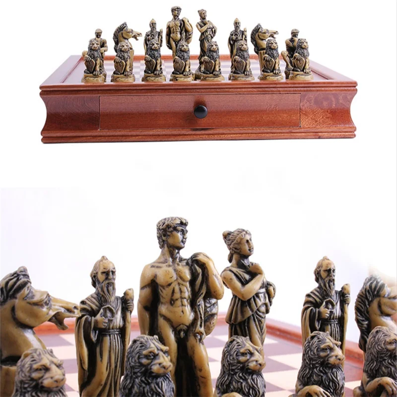 Ancient Rome Chess Set High Quality Collection Decoration Chessman With Mahogany Wooden Board Adult Birthday gift | Спорт и