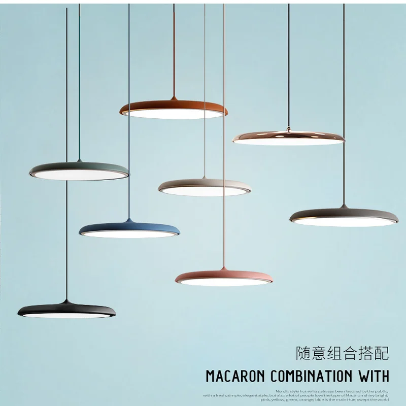 

Modern led pendant lamp Art Design metal iron suspension ufo Round Plate lights fixture creative thin nordic hanging living room