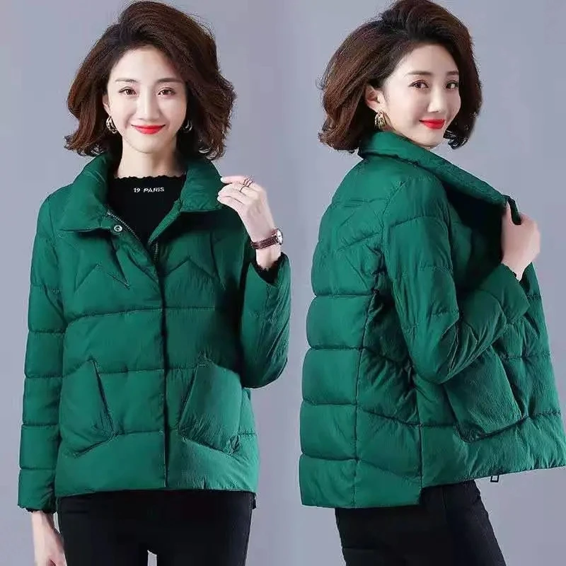 Cotton-Padded Women 2021 Middle-Aged Elderly Zipper Button Coat Mother Cotton-Padded Light Thin Solid Color Parkas JacketB