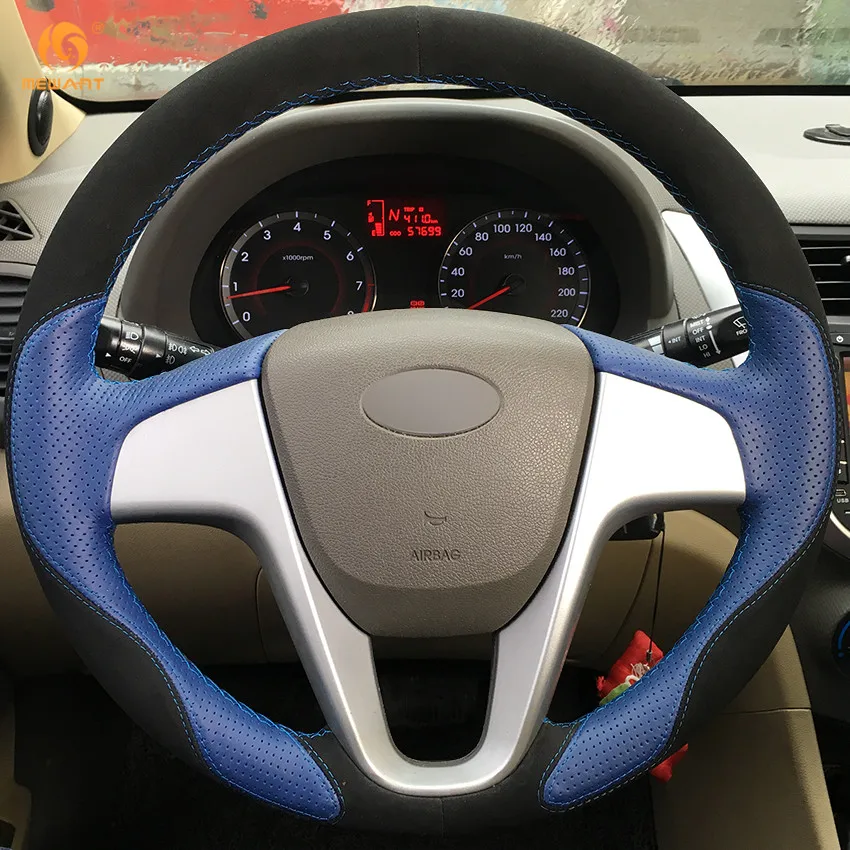 MEWANT синий кожаный черный замшевый чехол рулевого колеса автомобиля для Hyundai Solaris