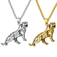 punk tiger pendant necklace for men stainless steel jewelry link chain vintage jewelry