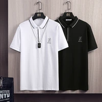 polo shirt mens lapel short sleeve shirt solid color button tshirt letter print turndown collar tops business mens clothing