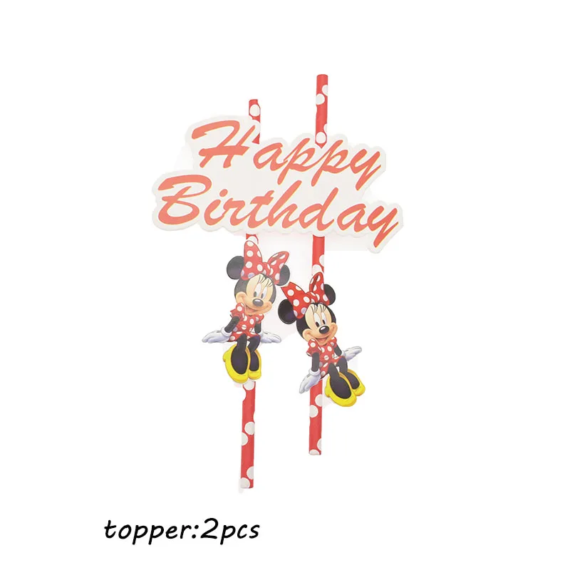 2pcs topper Бумажные тарелки и Соломки с изображением Минни Маус, украшения для торта на день рождения, праздничные украшения для девочек, вечерние принадлежности для душа, свадебные приглашения - Цвет: 2pcs topper