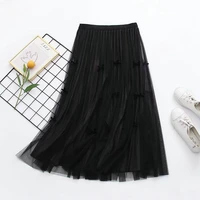 dark gray khaki black pleated skirt women autumn spring reversible two way wearing layered mesh skirts with accordion pleats
