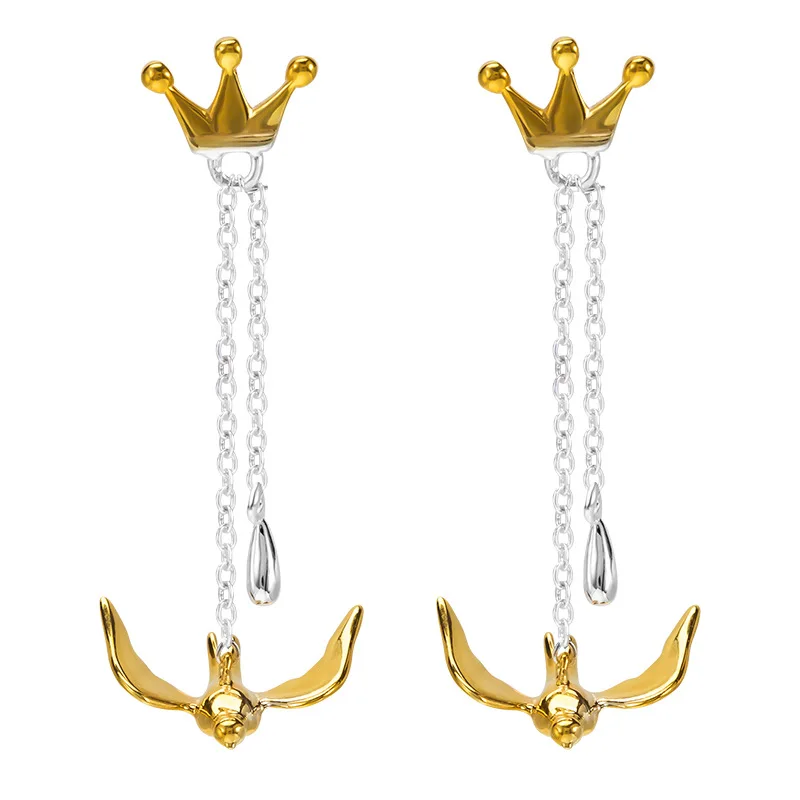 

925 Sterling Silver Swallow Crown Drop Earrings For Women Creative Handmade Women Vintage Jewelry