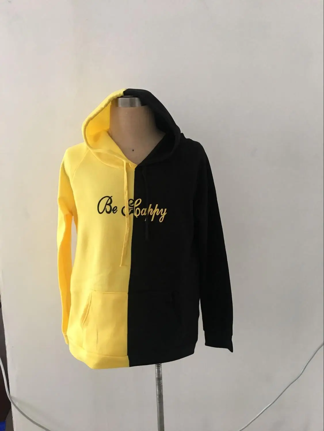 black-yellow Прямая поставка Happy Smile толстовки с капюшоном для мужчин и женщин с капюшоном в стиле хип-хоп белые с опущенными плечами ребристые толстовки - Цвет: black-yellow