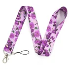 Ремешок на шею с фиолетовым цветком, шнурок для ключей, USB-брелок для удостоверения личности в тренажерном зале, аксессуары для аксессуаров сделай сам