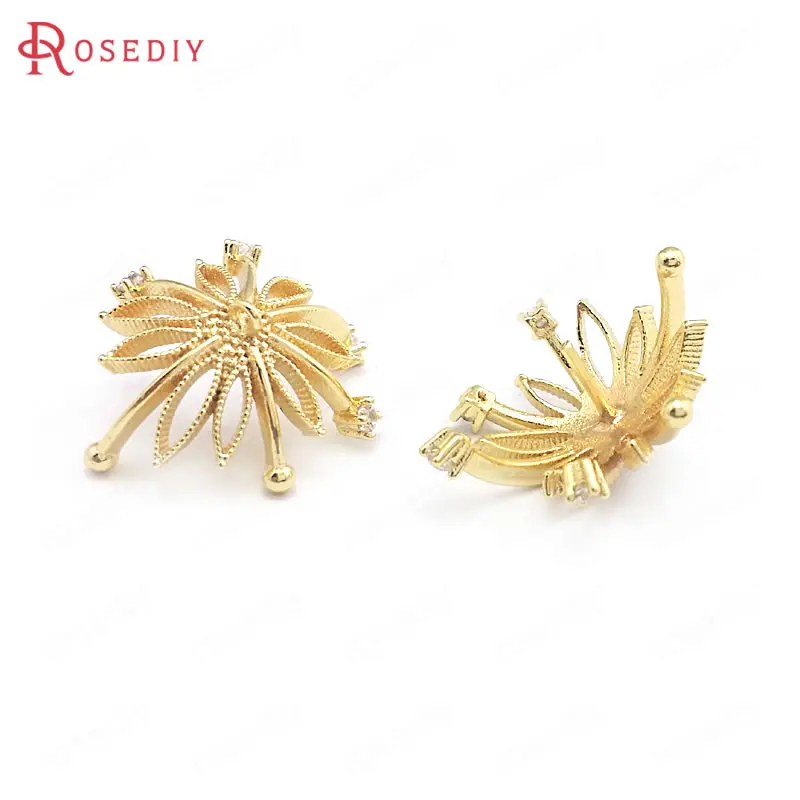 

4 шт., латунные шапочки для бусин, 40404 мм, с цирконом