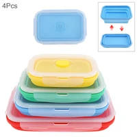 4pcs silicone rectangle lunch box collapsible bento box folding food container bowl 3505008001200ml for dinnerware