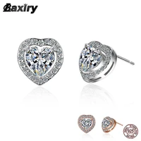 real stud earrings 925 sterling silver luxury heart earring for women fashion designer crystal rose gold wedding jewelry 2021