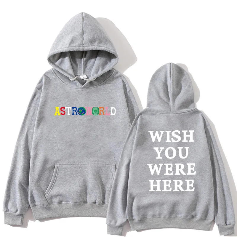 Трэвисс Скотт ASTROWORLD WISH YOU WAS HERE толстовки модные буквы ASTROWORLD Толстовка уличная Мужская Женская пуловер Толстовка - Цвет: gray