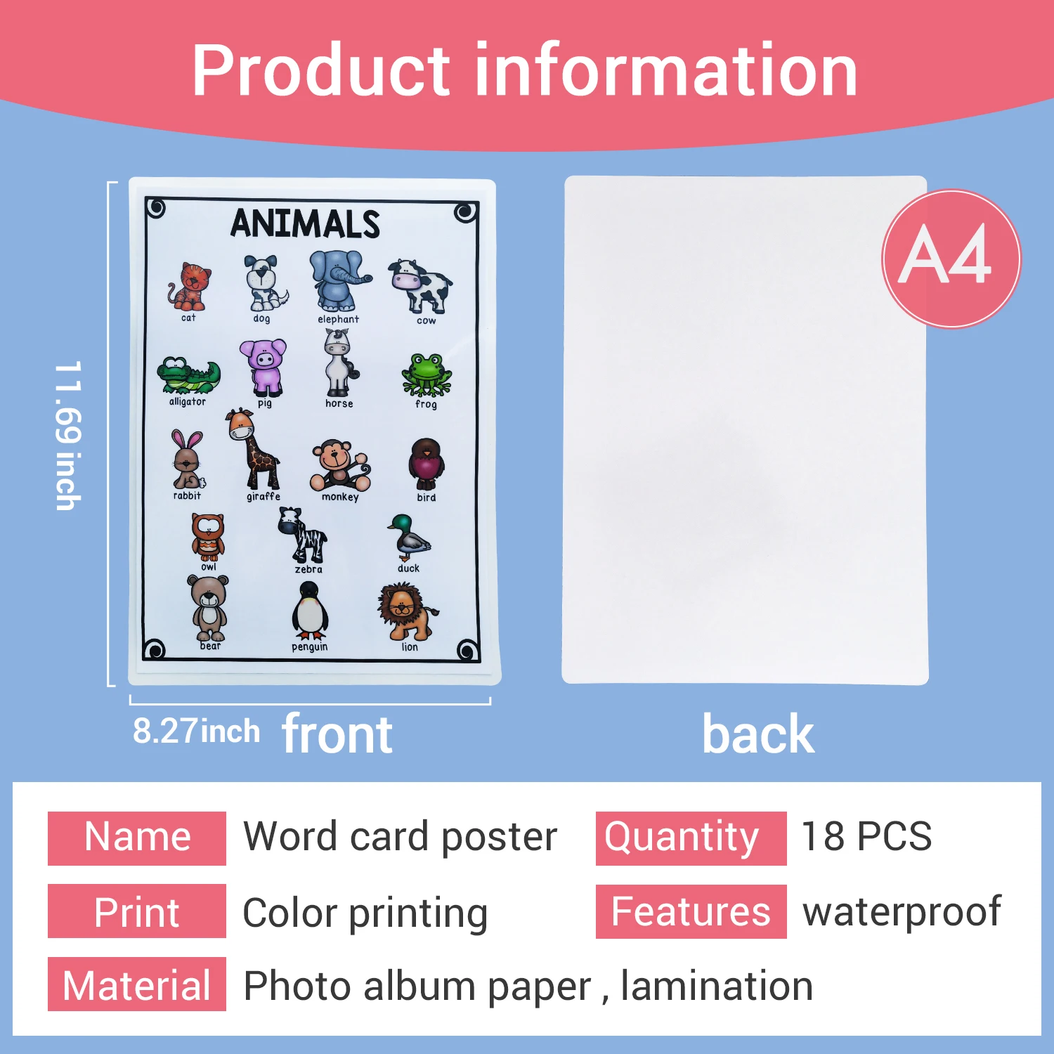 18 шт./компл. A4 английские слова с героями мультфильмов рисунок плакат учетом