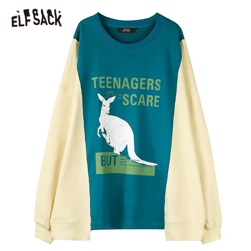 ELFSACK пуловеры с принтом кенгуру из кусков женские свитшоты осень 2019 рукав реглан