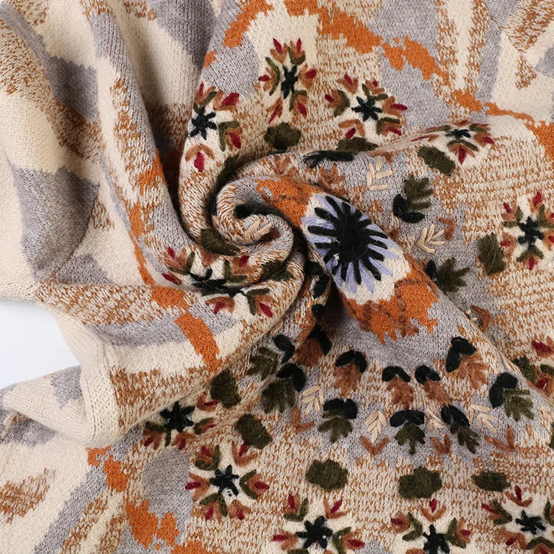 Boho Inspired Embroidered Sweater women Beige crew neck long sleeve pullover autumn winter warm jumper 2019 fashion new tops | Женская