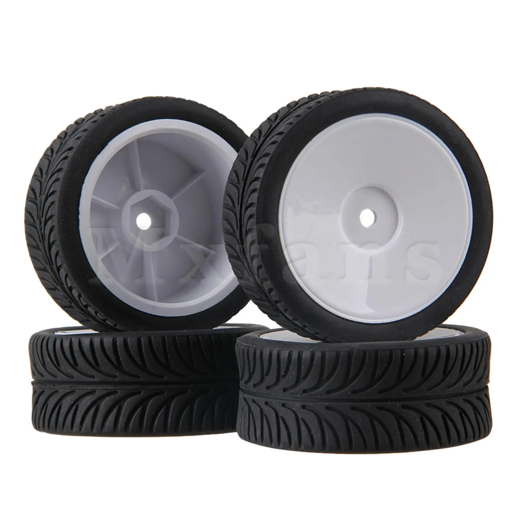 

4 шт. резиновые шины с рисунком листьев и белые пластиковые Имитационные колесные диски для автомобиля RC1:10