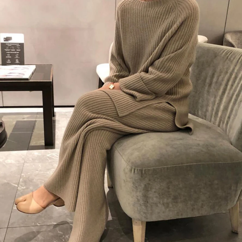 

RANMO Brand Women Sweater Suit Winter Plus Sizee Knitted Sweaters Two Piece Knitted Pants Warm Set Female Long Sleeve Sportswear