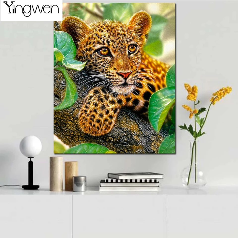 

New 5d Diamond Painting Jungle Leopard Cub Full Diamond Embroidery Diy Cross Stitch Kits Mosaic Animal Rhinestones Home Decor