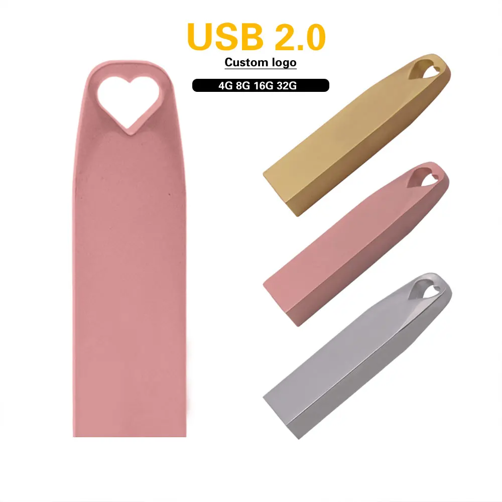 Металлический Usb флеш накопитель в виде сердца USB 2 0 с логотипом на заказ 4 ГБ 8 32 16