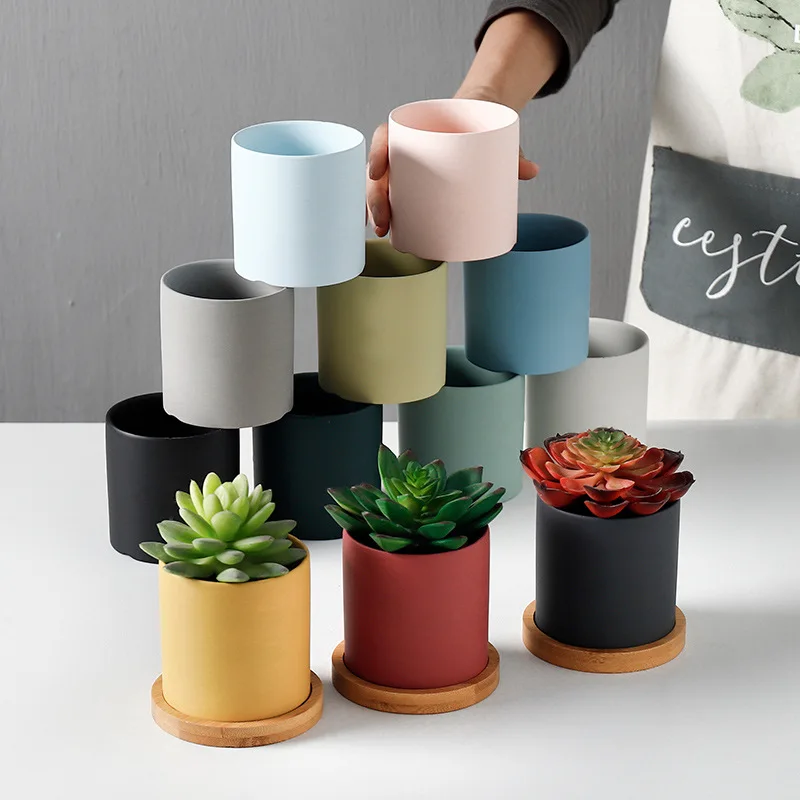 Цветочный горшок в скандинавском стиле 8 см/3 дюйма с подносом цветной