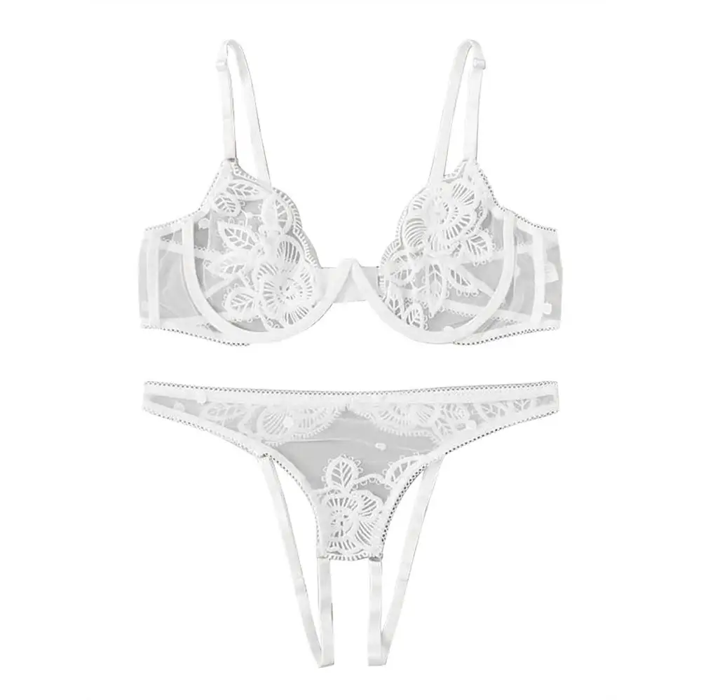 White Женское нижнее белье, корсет, кружево, на косточках, пикантная муслиновая одежда для сна, нижнее белье, топы и трусы, модные, Sous Vetement Femme, сексуальный ансамбль - Цвет: White
