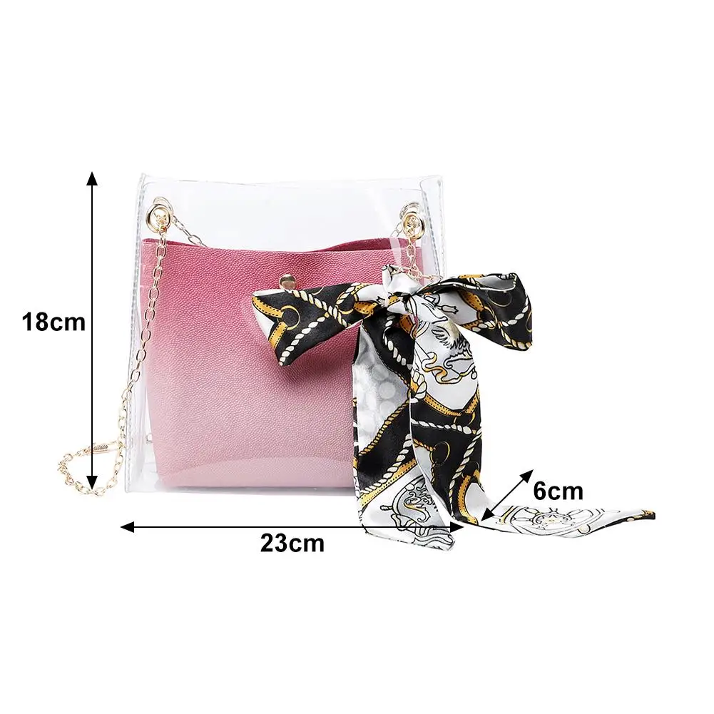 

Leisure Open Shoulder Bags PVC Transparent Large Capacity Handbags Women Solid Small Bucket PU Leather Bag Clutch