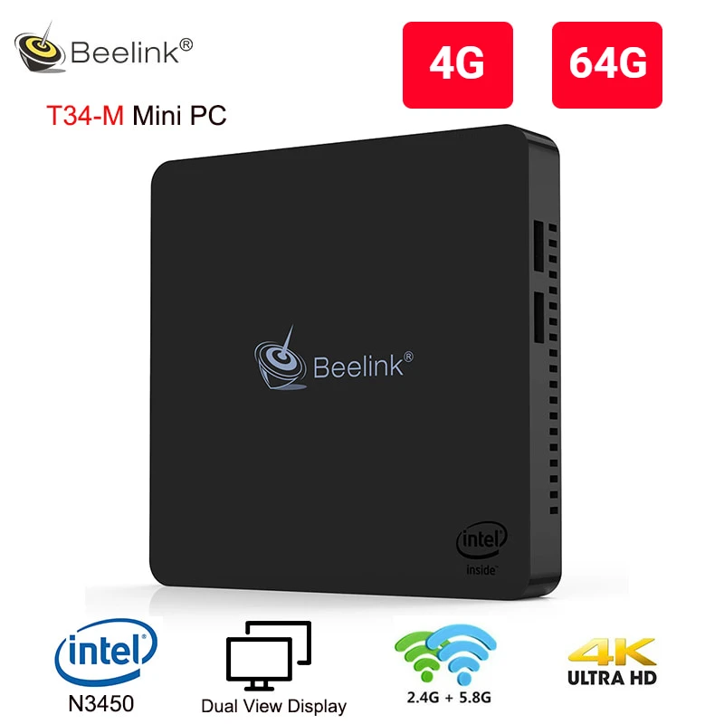 Beelink Gemini T34 M мини ПК Intel Apollo Lake Celeron N3450 Graphics 500 двойной дисплей Windows 10 4 Гб 64 2 4G + 5 8G