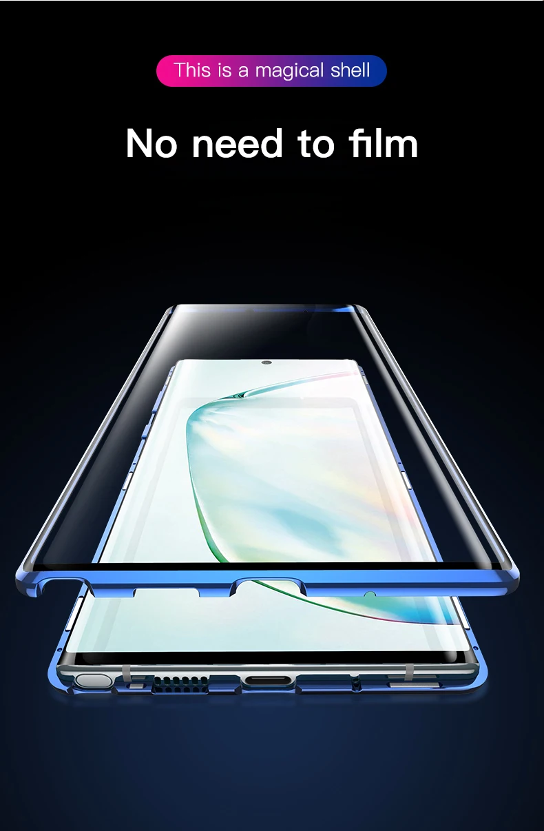Магнитный металлический стеклянный чехол для телефона samsung Galaxy Note 10, 9, 8, S10, E, 5G, S9, S8 Plus, защитный чехол на магните