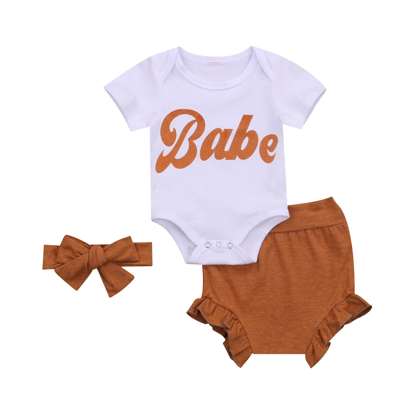 

New Summer Newborn Baby Girls Clothes Baby Letter Bodysuit Top+PP Shorts+headband Outfits Set Roupa 3-18 Months Clothing