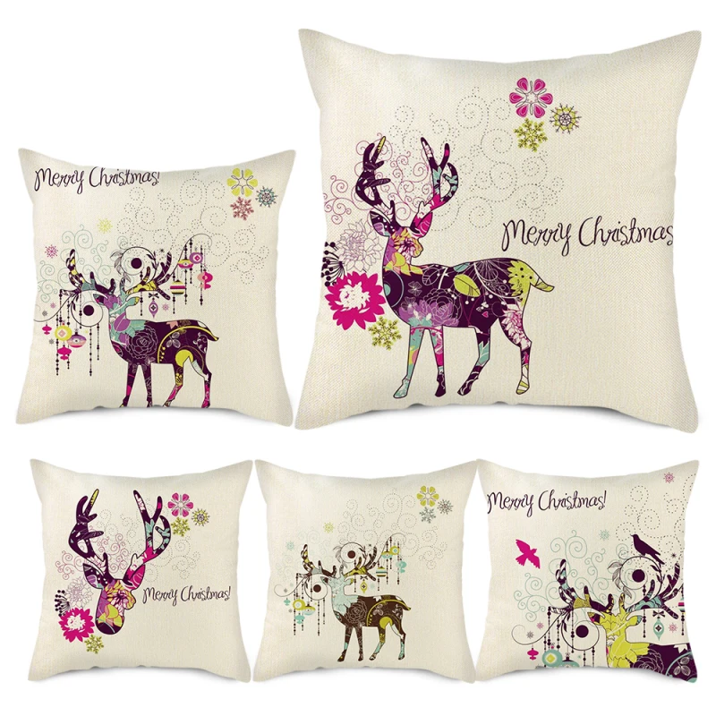 

Nanacoba Christmas Elk Pillow Case Deer Animals Printed Cushion Cover Linen Pillows Covers for Home Sofa Couch Decor Pillowcases