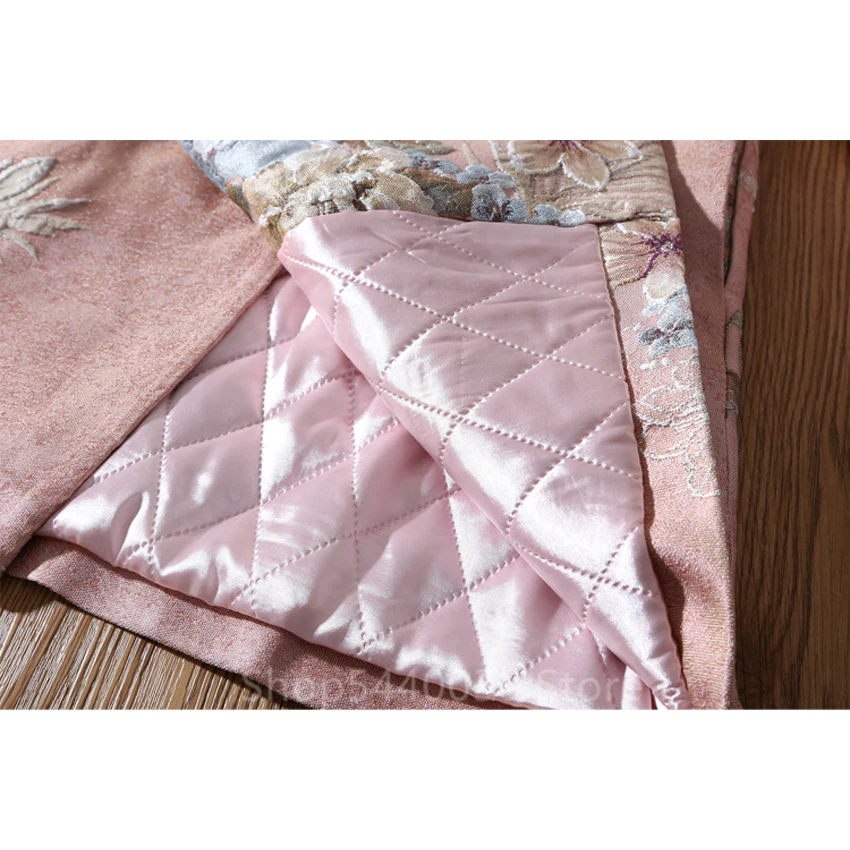 

Women Cheongsam Dress Jacket Chinese Style New Year Celebration Party Qipao Flower Embroidery Fleece Cotton Classic Clothes Coat