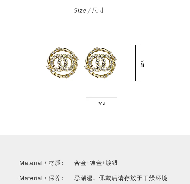 

2021 Crystal Drop Earrings Luxury Shining Gold Silver Color Round Rhinestone Dangle Earrings for Women Wedding Party Jewelry