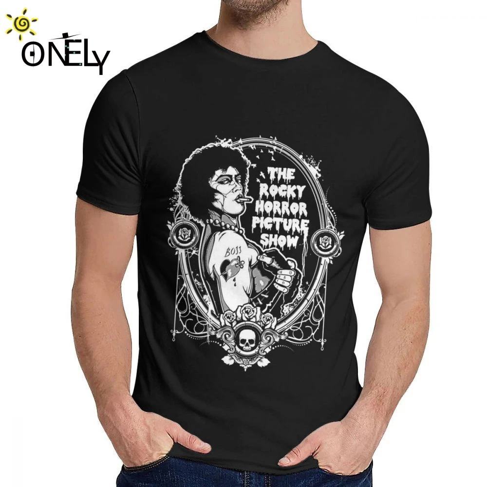 В винтажном стиле Шоу Ужасов Рокки ночи Хэллоуина Футболка мужская Тонкая 100% хлопковая футболка с круглым