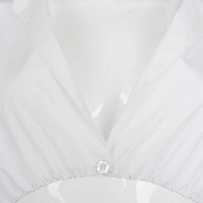 

V Neck Ruched White Puff Sleeve Blouse Shirts Women Long Sleeve Fashion 2021 New Spring Clothing Crop Blouses Solid Slim Hot