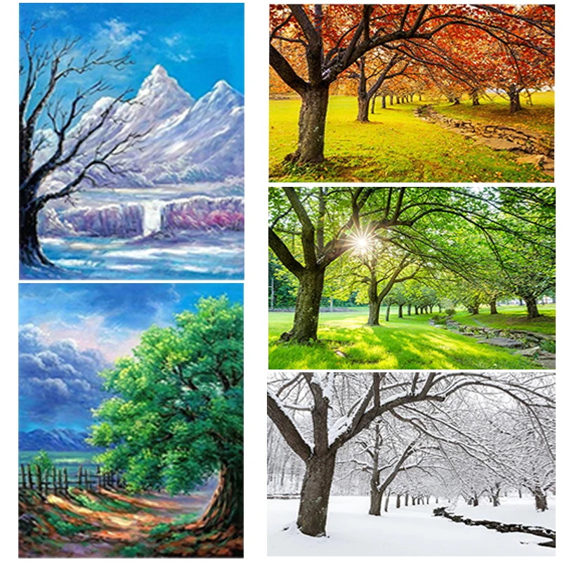 

5D DIY Diamond Painting Scenery Cross Stitch Four Seasons Diamond Embroidery Full Square Round Drill Manual Art Gift Home Decor