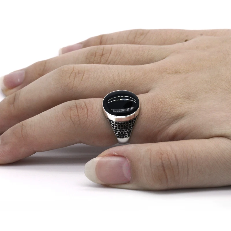 Мужское и женское кольцо из серебра 925 пробы с черной эмалью | Украшения