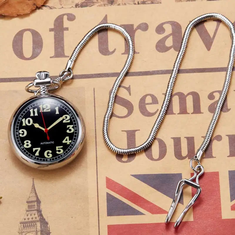 Luxury Unique Golden Luminous Mechanical Pocket Watch Men Women Fob Chain Exquisite Sculpture Copper Automatic Pocket Watch Gift