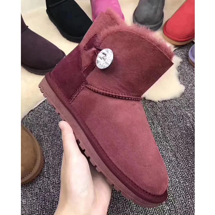 Wine Red Модные зимние ботинки из натуральной овечьей кожи; классические женские ботинки в австралийском стиле; ботильоны с натуральным мехом; теплые шерстяные зимние ботинки; обувь - Цвет: Wine Red